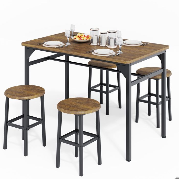 table à manger complète - 1 table haute - 4 tabourets de bar - modèle rétro - cuisine salon